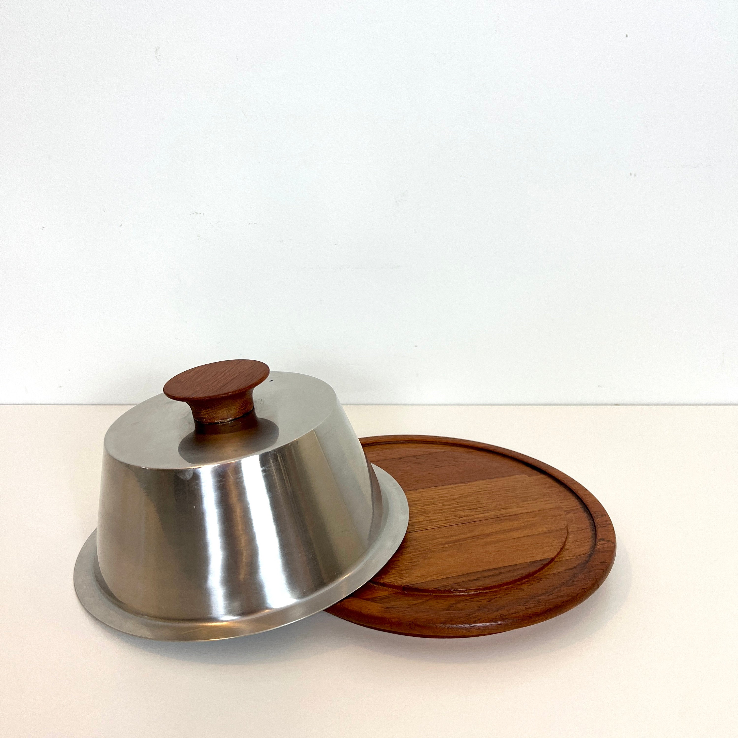 Mid Century Danish Teak Cheese Board Plate with dome lid