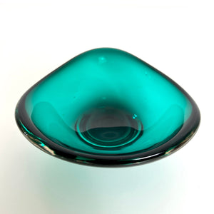 Vintage Green Murano  Style Glass Bowl - Mid Century Retro Glass Dish Ashtray