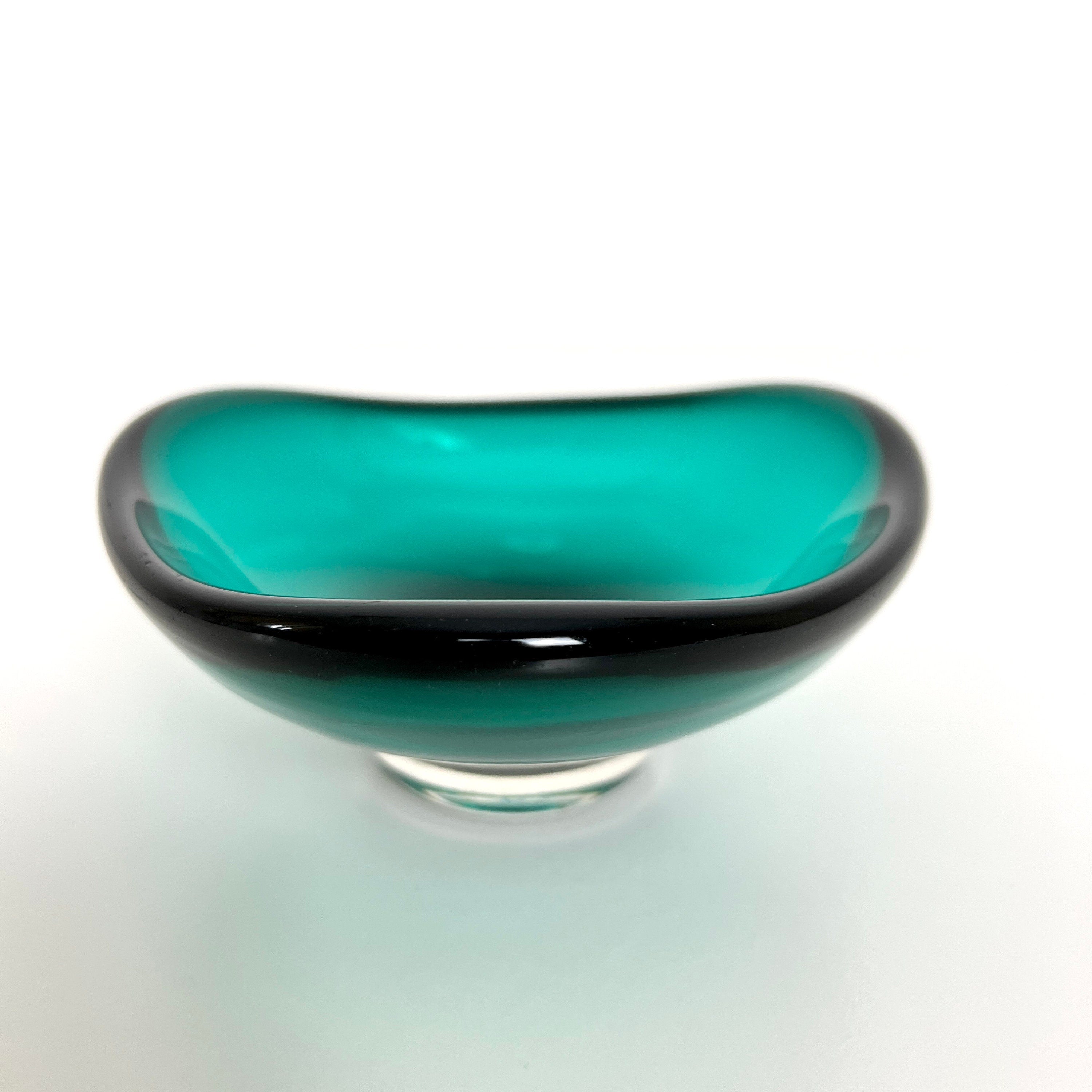 Vintage Green Murano  Style Glass Bowl - Mid Century Retro Glass Dish Ashtray