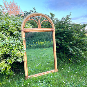 Mid Century Boho Bamboo Cane Arched Tall Mirror 82 cm