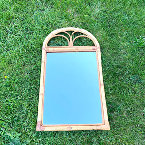 Mid Century Boho Bamboo Cane Arched Tall Mirror 82 cm