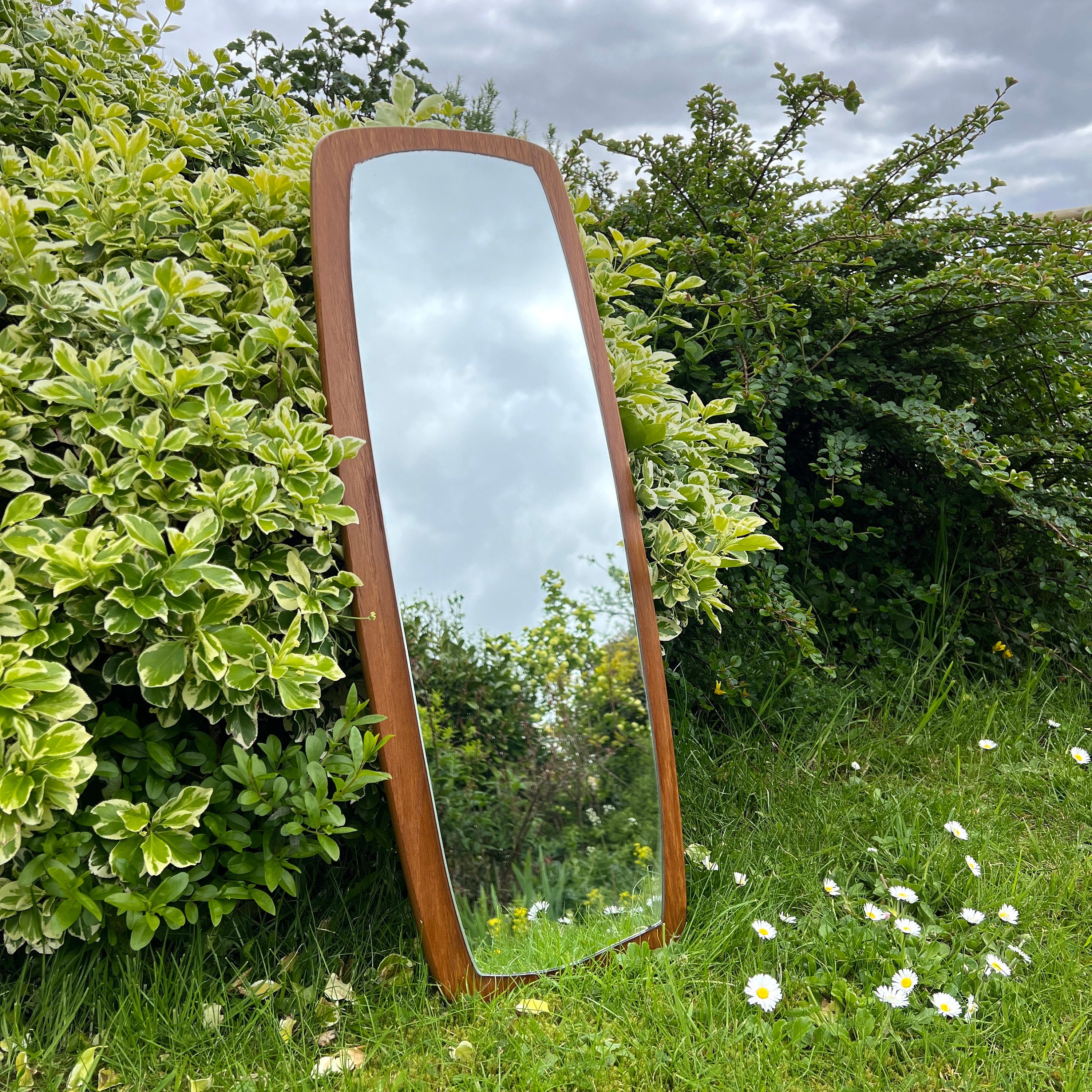 Mid Century Danish Style Teak Tall Mirror