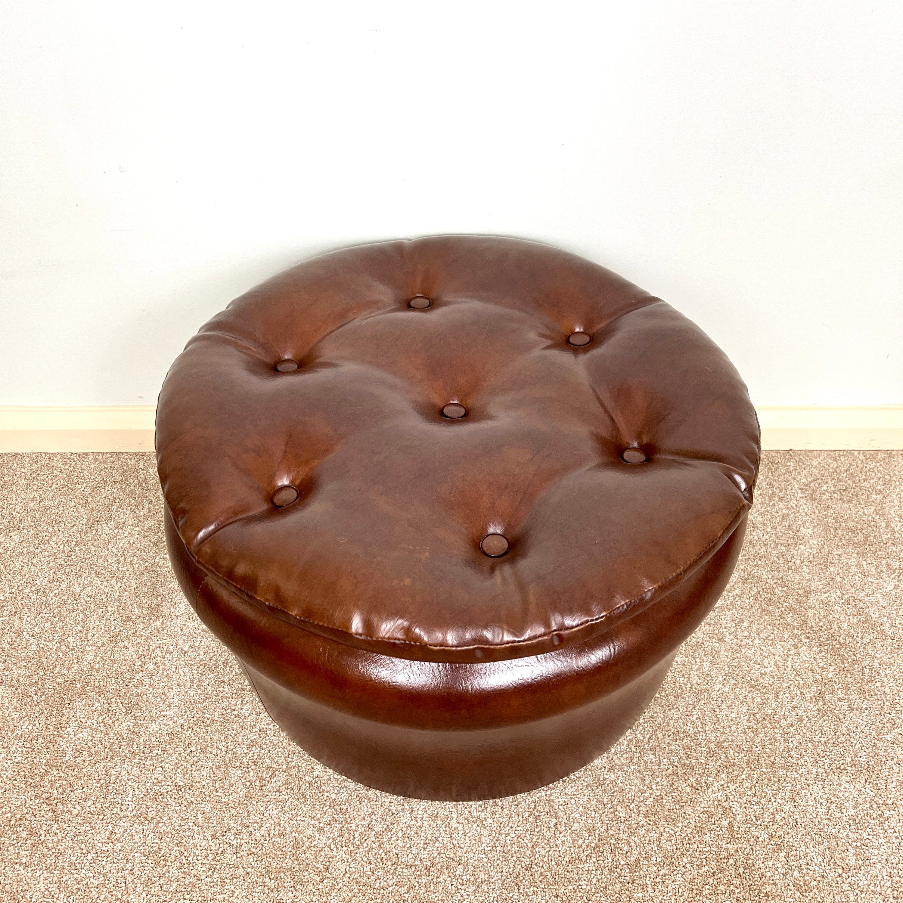Vintage Brown Faux  Leather Footstool by Sherborne 1960s