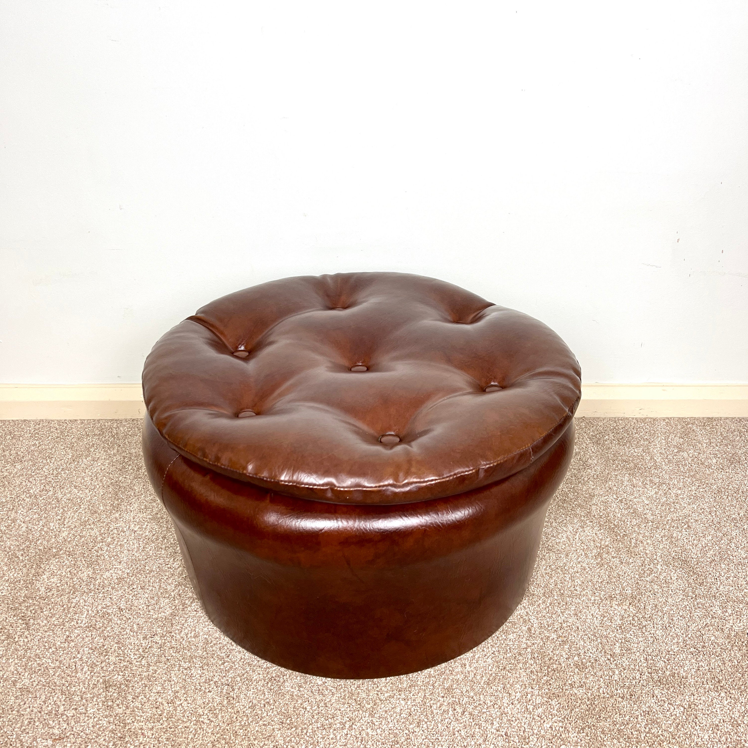 Vintage Brown Faux  Leather Footstool by Sherborne 1960s