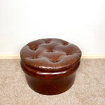 Load image into Gallery viewer, Vintage Brown Faux  Leather Footstool by Sherborne 1960s

