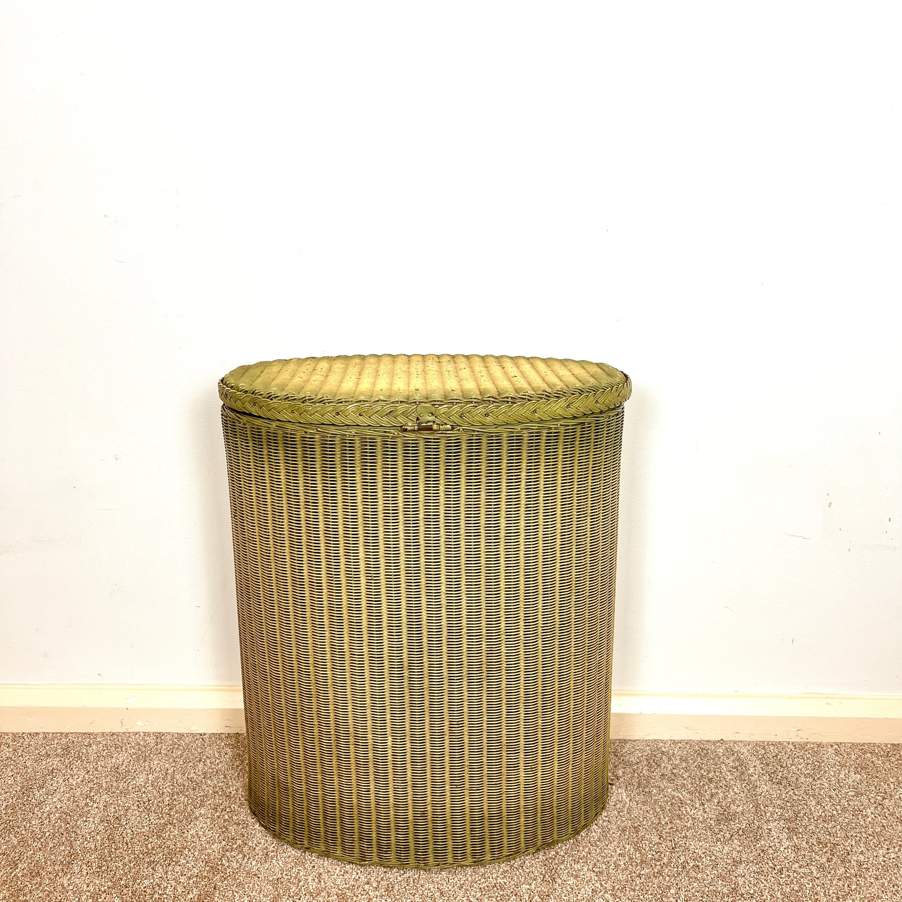 Lloyd Loom Vintage Yellow  Laundry Linen Basket , Bedside table 1930s