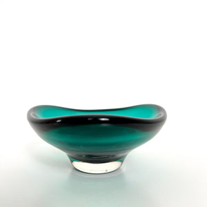 Vintage Green Murano  Style Glass Bowl - Mid Century Retro Glass Dish Ashtray