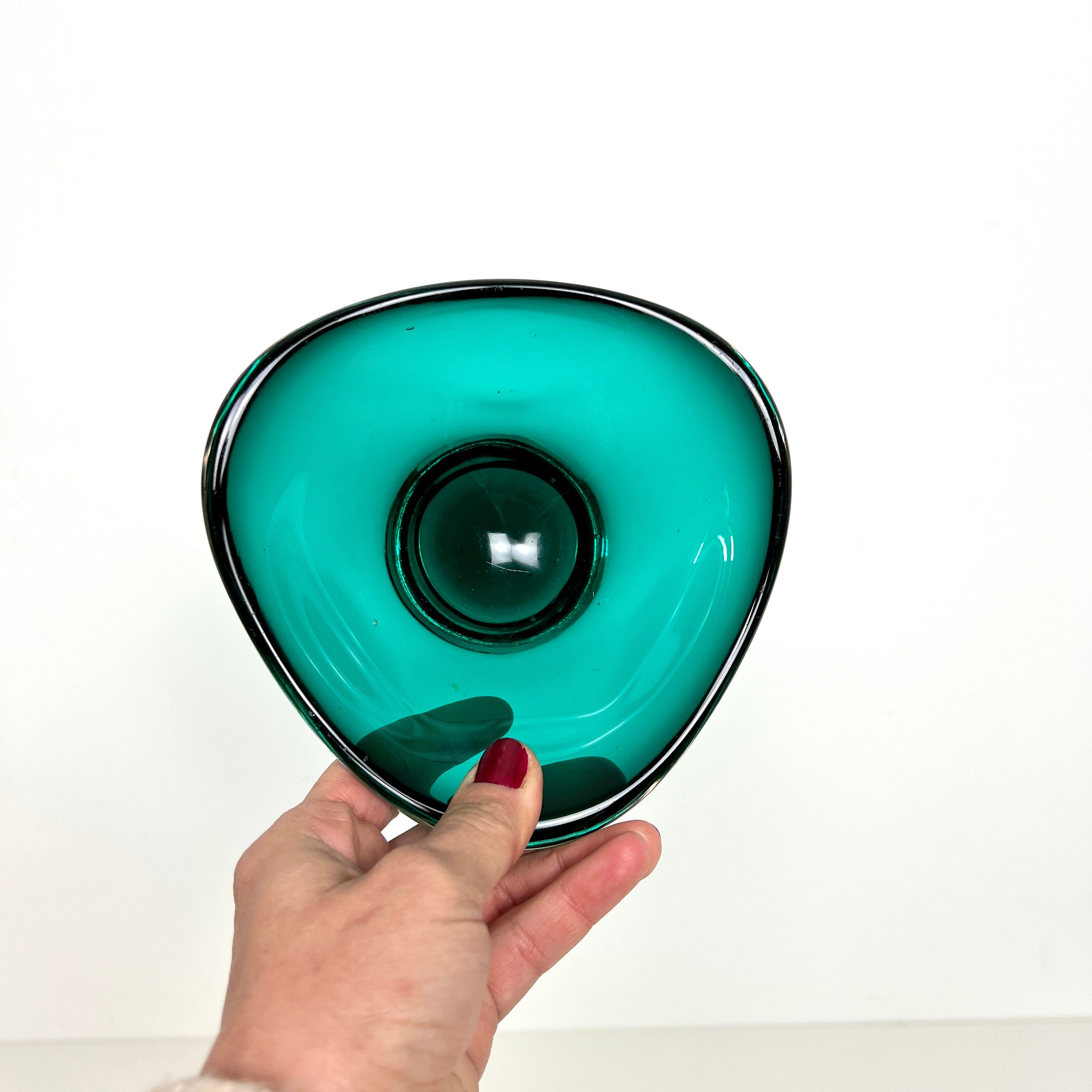 Vintage Green Murano  Style Glass Bowl - Mid Century Retro Glass Dish Ashtray