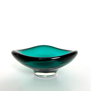 Vintage Green Murano  Style Glass Bowl - Mid Century Retro Glass Dish Ashtray