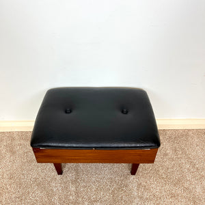 Vintage Black Faux  Leather Footstool / Sewing Box 1960s