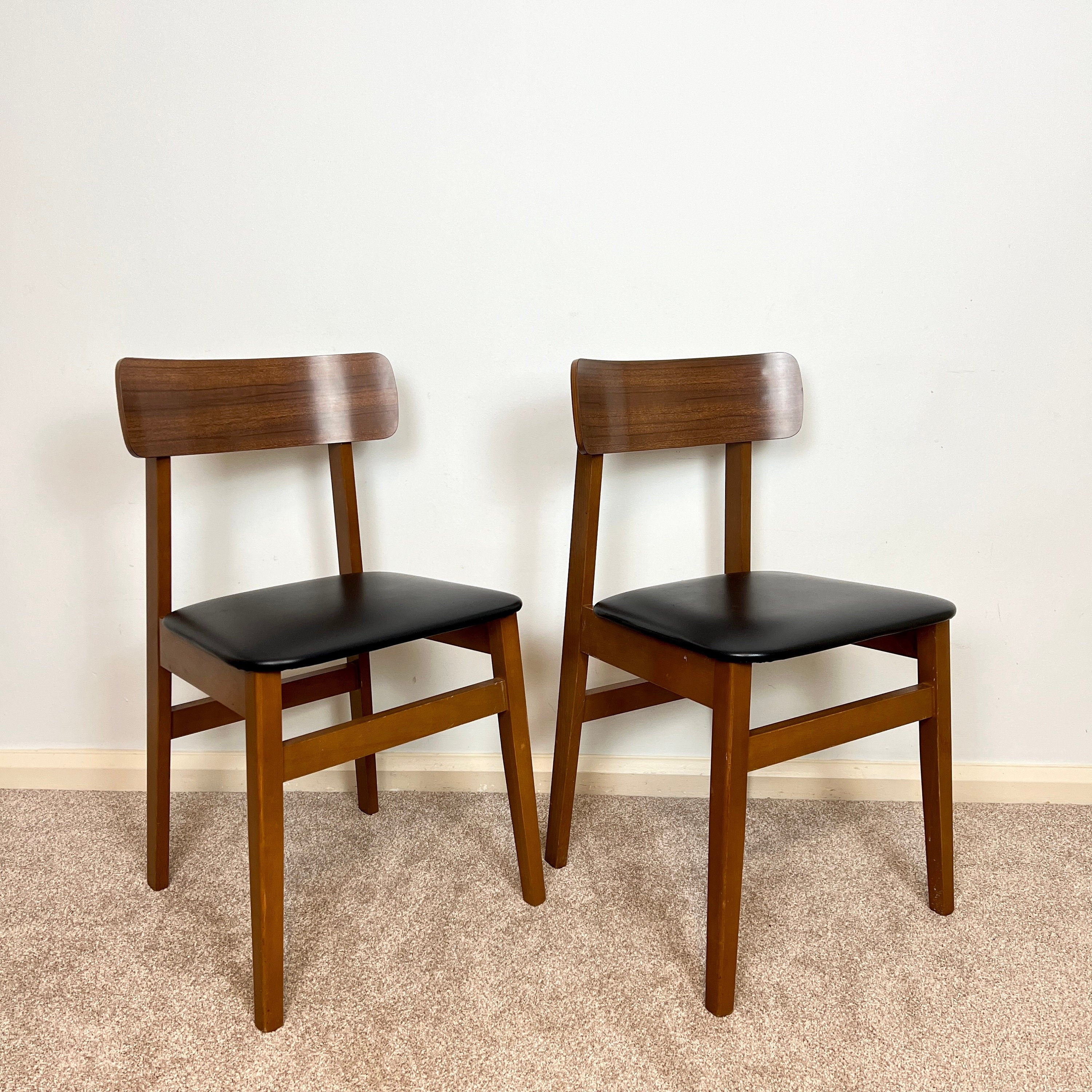 2 x Mid Century Dining Chairs, A Pair  Vintage Retro Black Easy Chairs 1970s