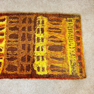 Mid Century Orange Brown Rug Rya, Vintage 70s Round Shag Style Rug, Retro 5ft x 3ft