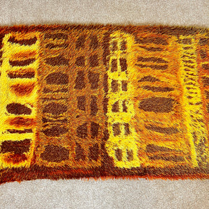 Mid Century Orange Brown Rug Rya, Vintage 70s Round Shag Style Rug, Retro 5ft x 3ft