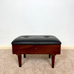 Load image into Gallery viewer, Vintage Black Faux  Leather Footstool / Sewing Box 1960s

