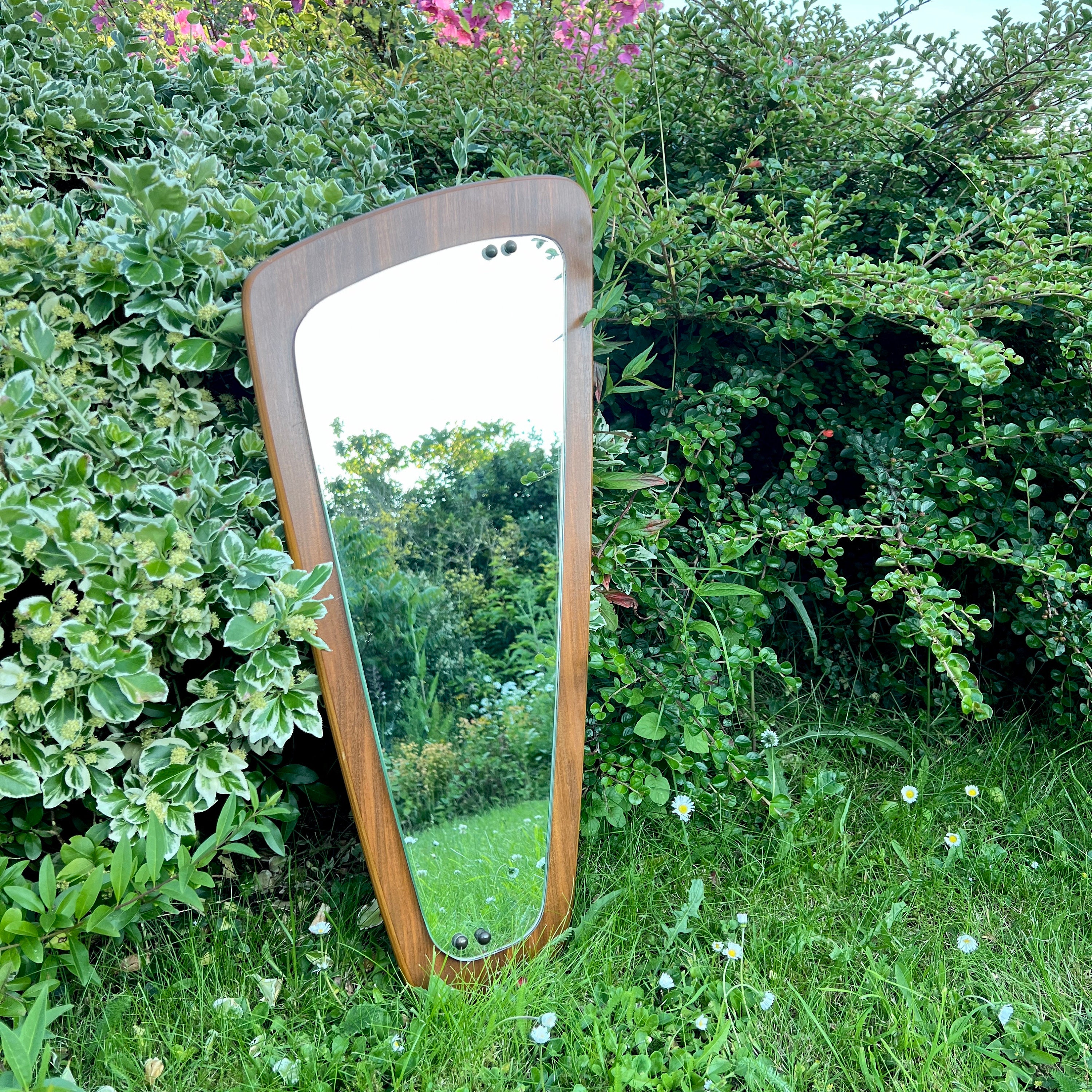 Mid Century Asymmetric Triangular Teak Wall Mirror