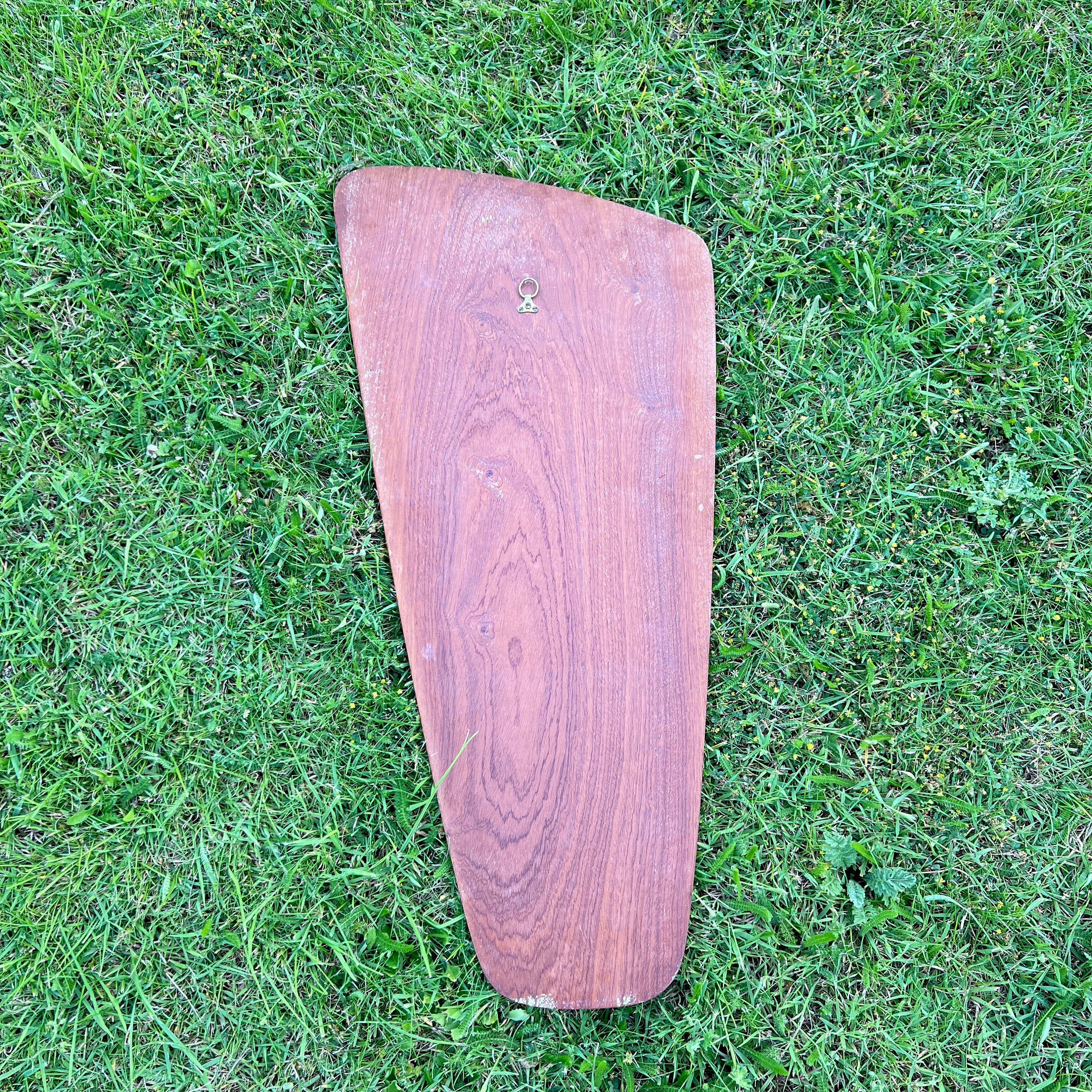 Mid Century Asymmetric Triangular Teak Wall Mirror