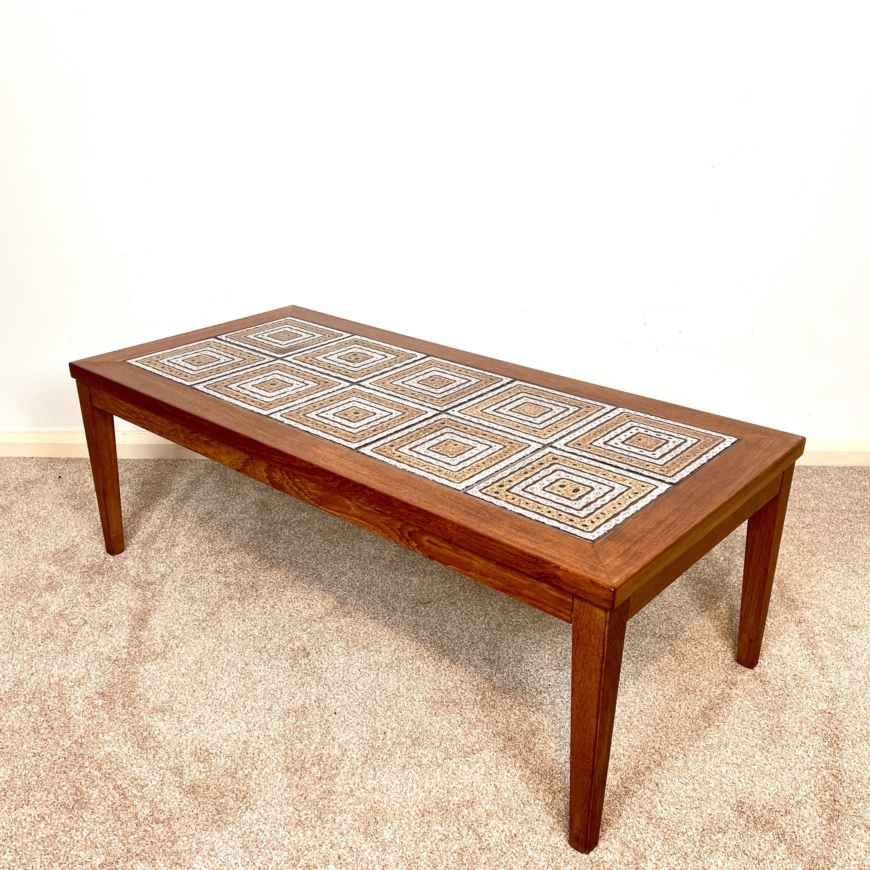 Mid-Century Tiled Top Teak Coffee Table