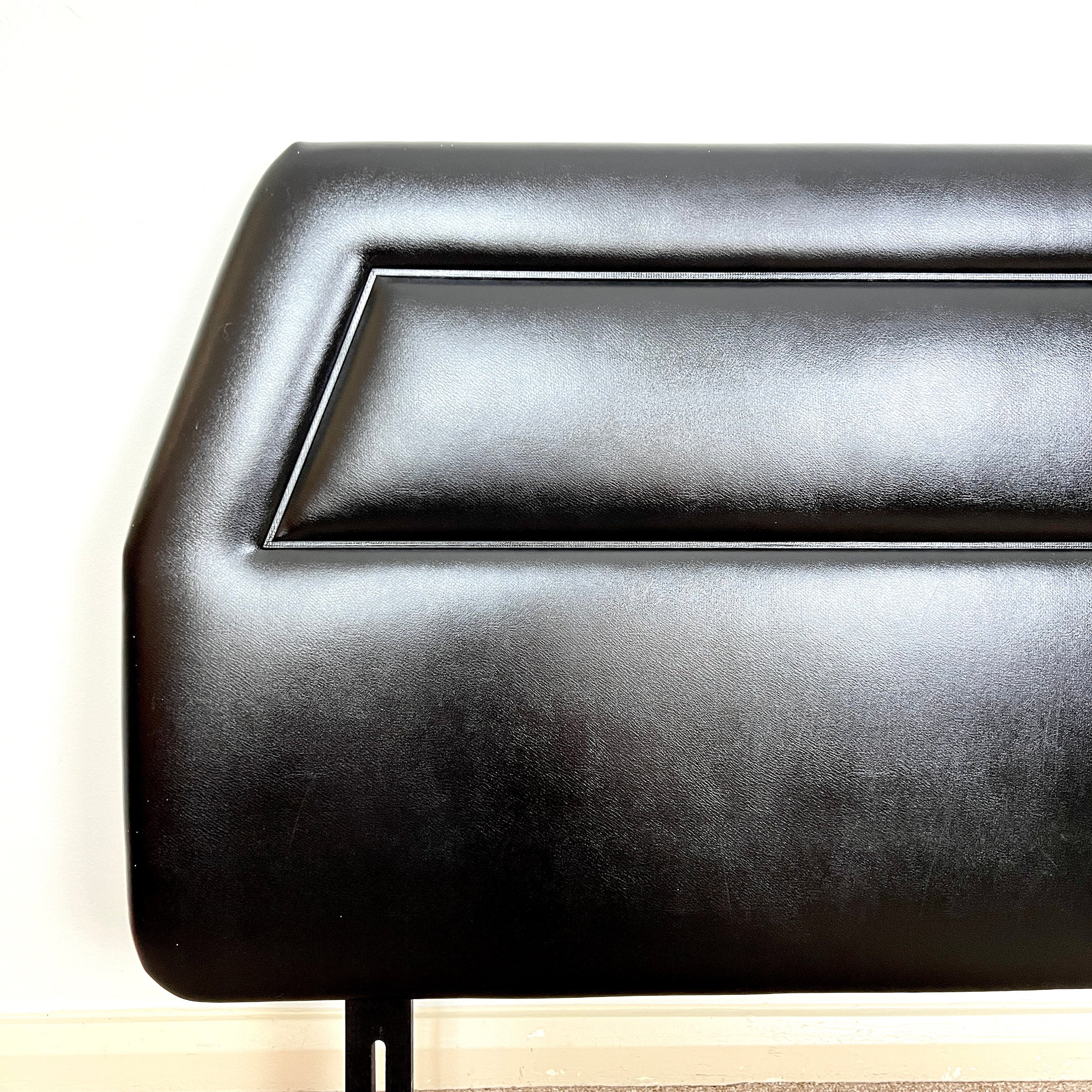 Vintage Black Faux Leather Double Headboard