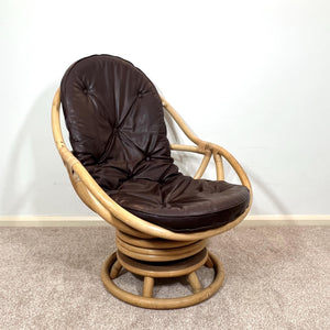 Angraves Vintage Bamboo Cane Swivel Rocking Egg Chair, Mid Century Lounge Nursing Chair, Boho Tiki