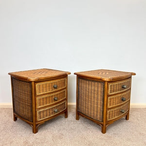 A Pair of Vintage Bamboo Rattan Bedside drawers, Boho Bedside tables