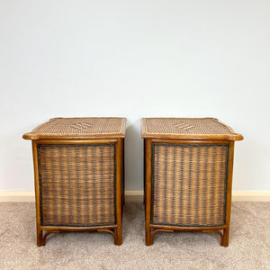 A Pair of Vintage Bamboo Rattan Bedside drawers, Boho Bedside tables