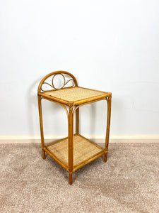 Vintage Rattan Bamboo Bedside Table, Boho Retro