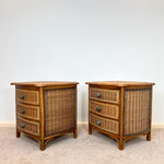 Load image into Gallery viewer, A Pair of Vintage Bamboo Rattan Bedside drawers, Boho Bedside tables
