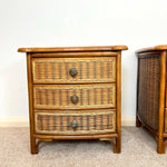 Load image into Gallery viewer, A Pair of Vintage Bamboo Rattan Bedside drawers, Boho Bedside tables
