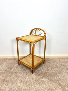Vintage Rattan Bamboo Bedside Table, Boho Retro