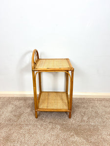 Vintage Rattan Bamboo Bedside Table, Boho Retro