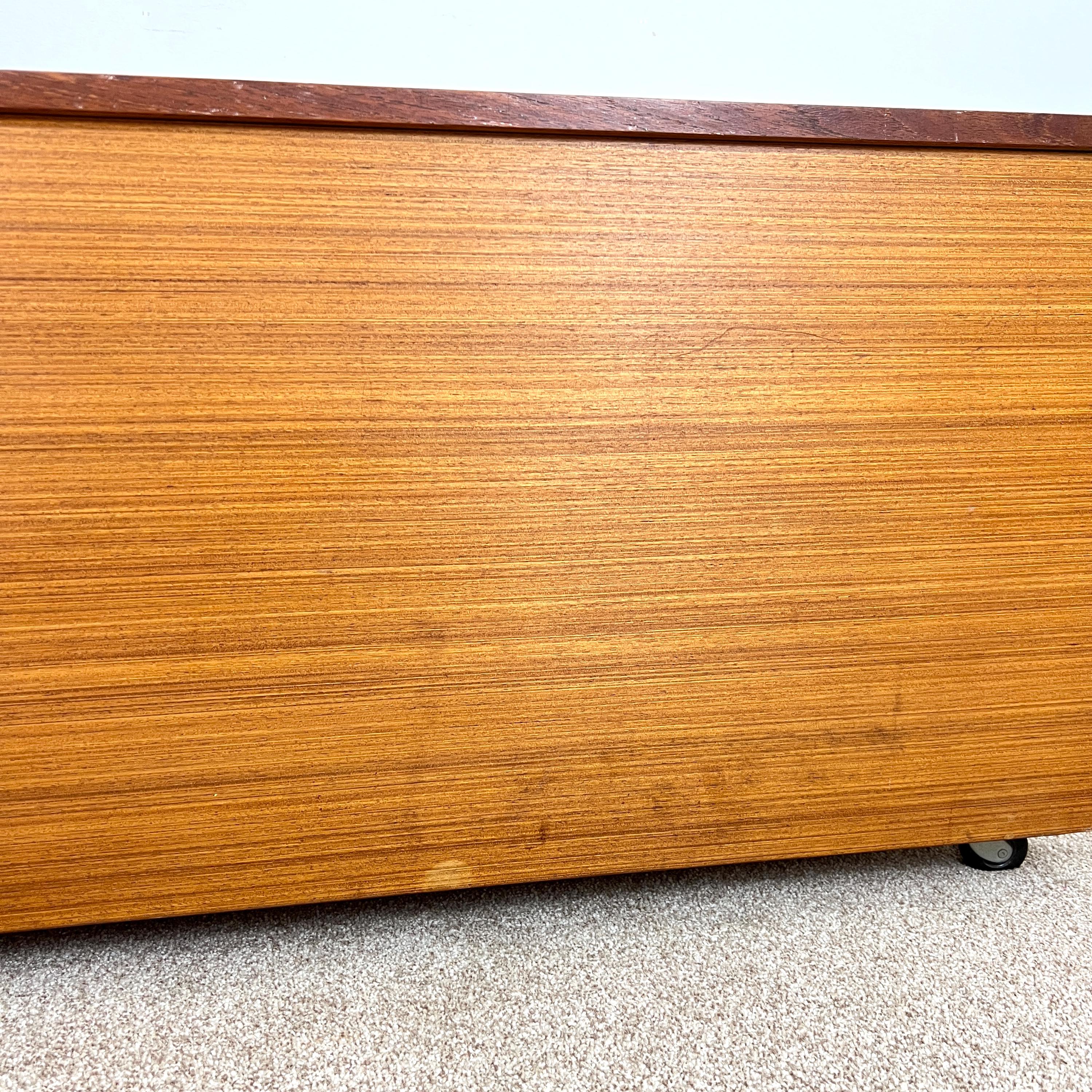 Vintage  Wooden Teak Blanket Box, Ottoman Storage Chest