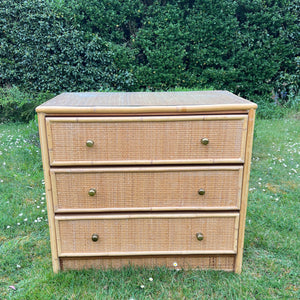 Vintage Bamboo Rattan Wicker Chest of Drawers, Dresser,  Bohemian Retro
