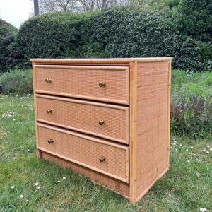 Vintage Bamboo Rattan Wicker Chest of Drawers, Dresser,  Bohemian Retro