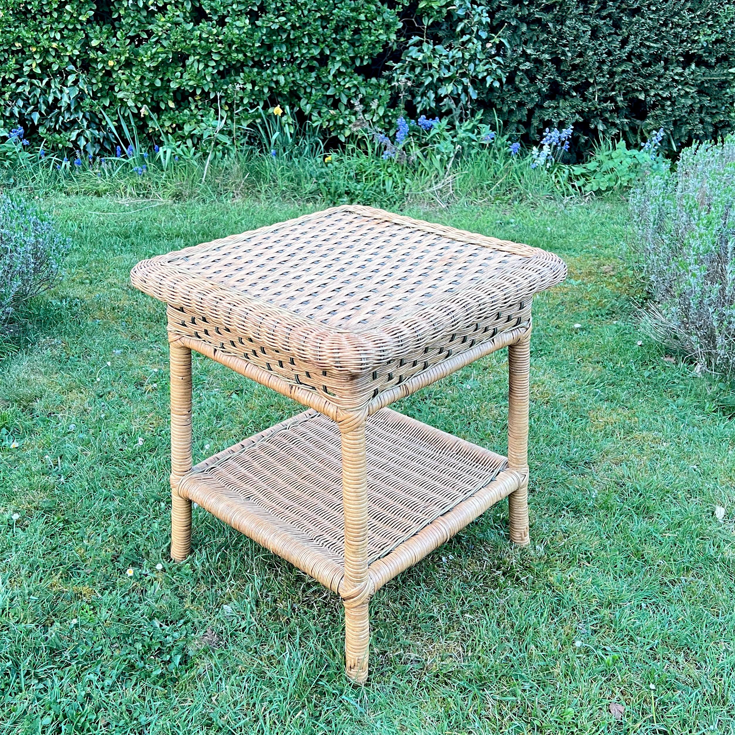 Vintage Boho Wicker Rattan Side Table