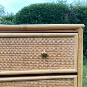 Vintage Bamboo Rattan Wicker Chest of Drawers, Dresser,  Bohemian Retro