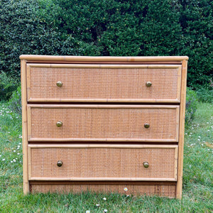 Vintage Bamboo Rattan Wicker Chest of Drawers, Dresser,  Bohemian Retro