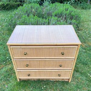 Vintage Bamboo Rattan Wicker Chest of Drawers, Dresser,  Bohemian Retro