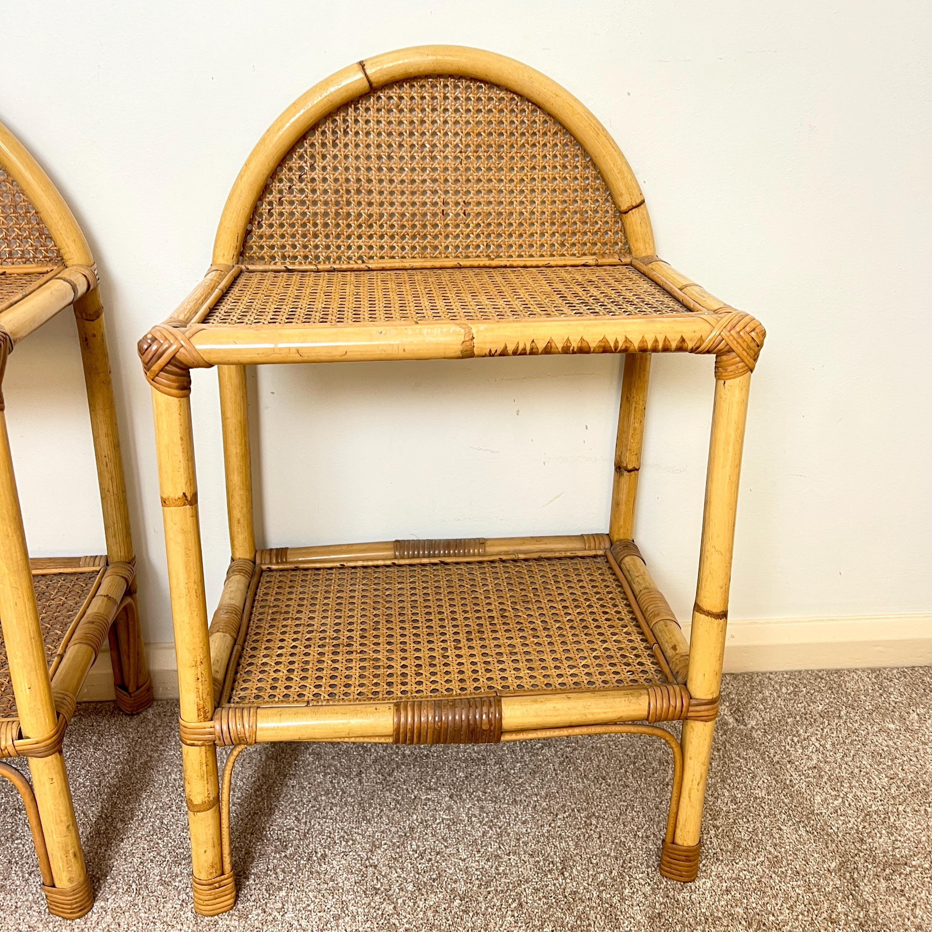 A Pair of Vintage Bamboo Rattan Bedside tables