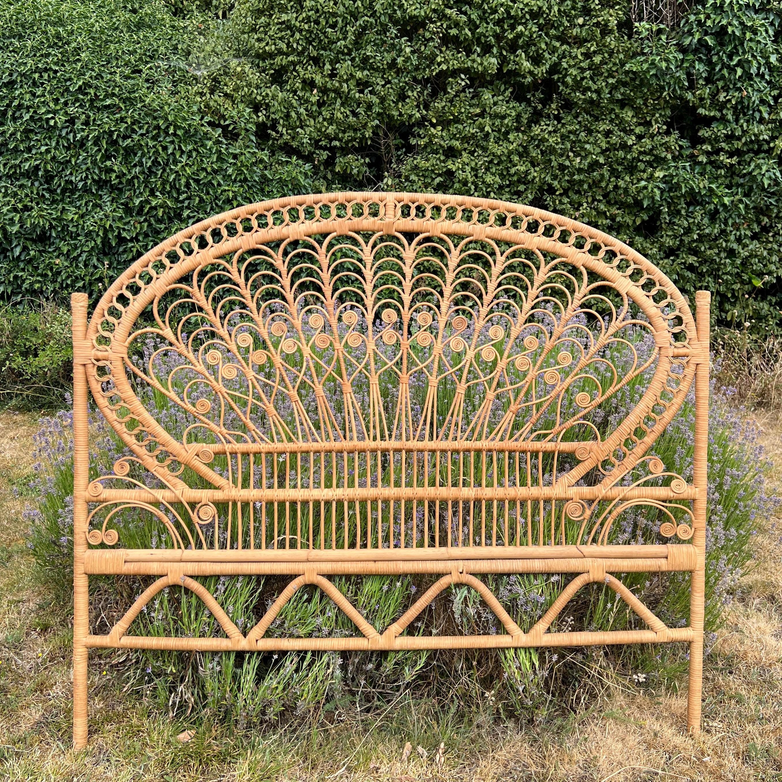 Vintage Bamboo Rattan Headboard Cane Double size 4ft 6