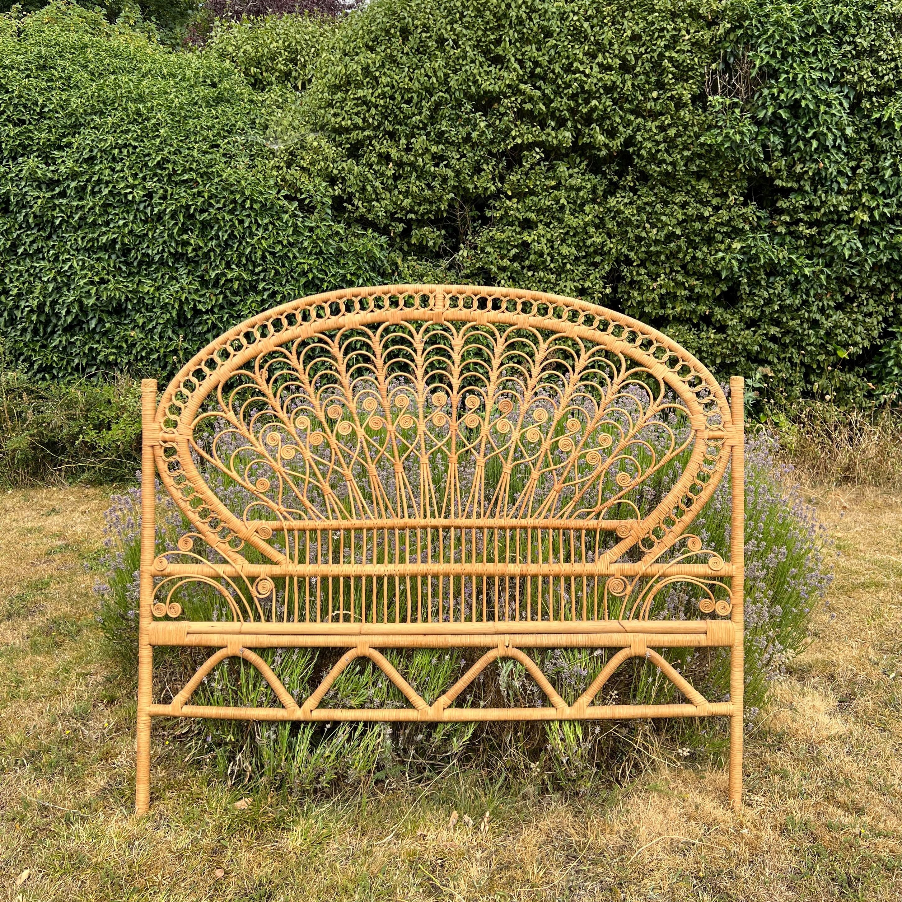 Vintage Bamboo Rattan Headboard Cane Double size 4ft 6