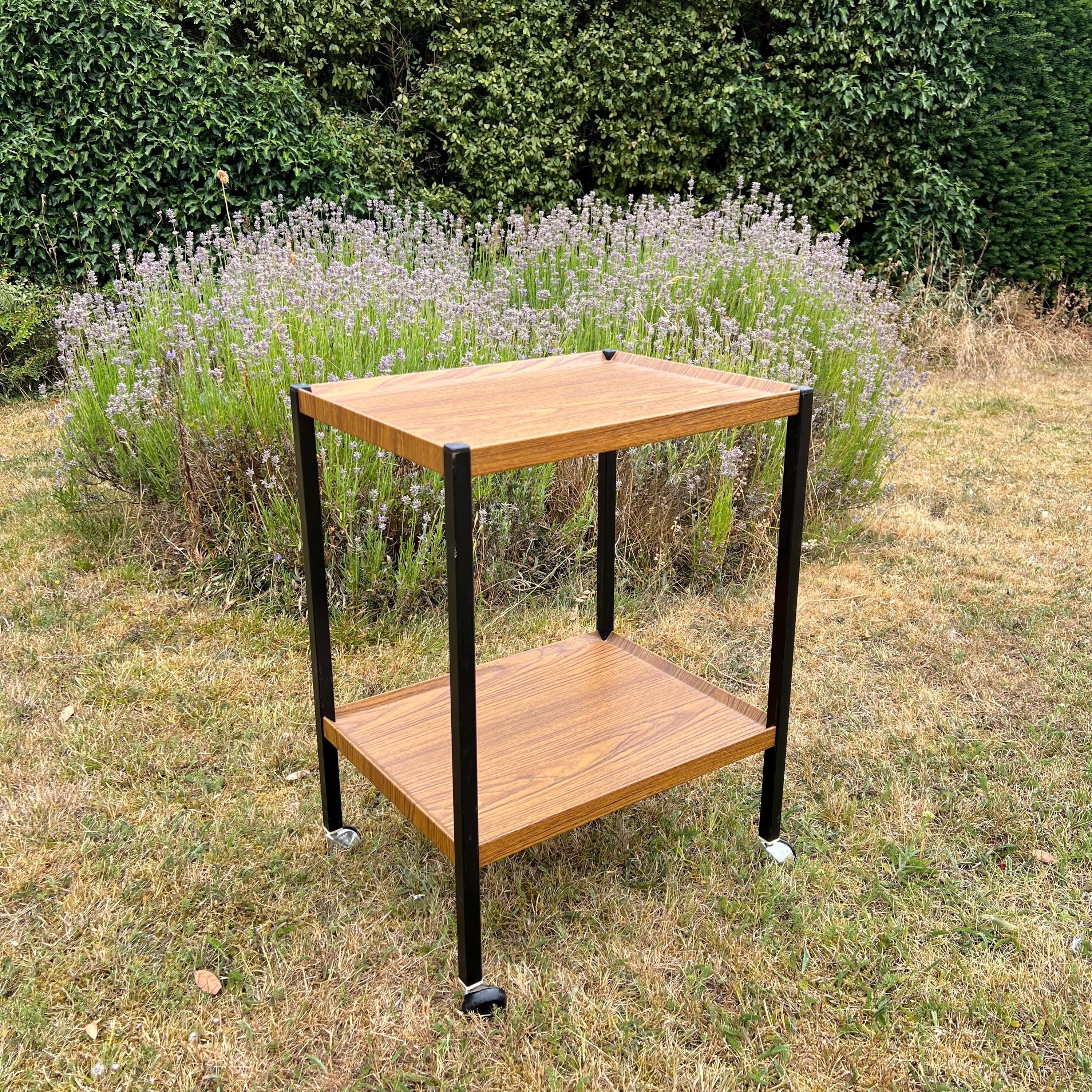 MCM Mid Century Vintage Teak Effect Drinks Cocktail Trolley, Office Trolley