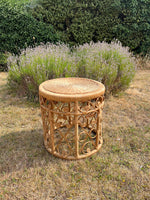 Load image into Gallery viewer, Vintage Tiki Boho Bamboo Foot Stool, Side table, Cane Plant Stand Peacock Style
