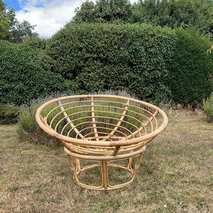 Vintage Bamboo Papasan Chair, Mid Century Cane Moon Lounge Easy Chair, Boho Tiki Retro