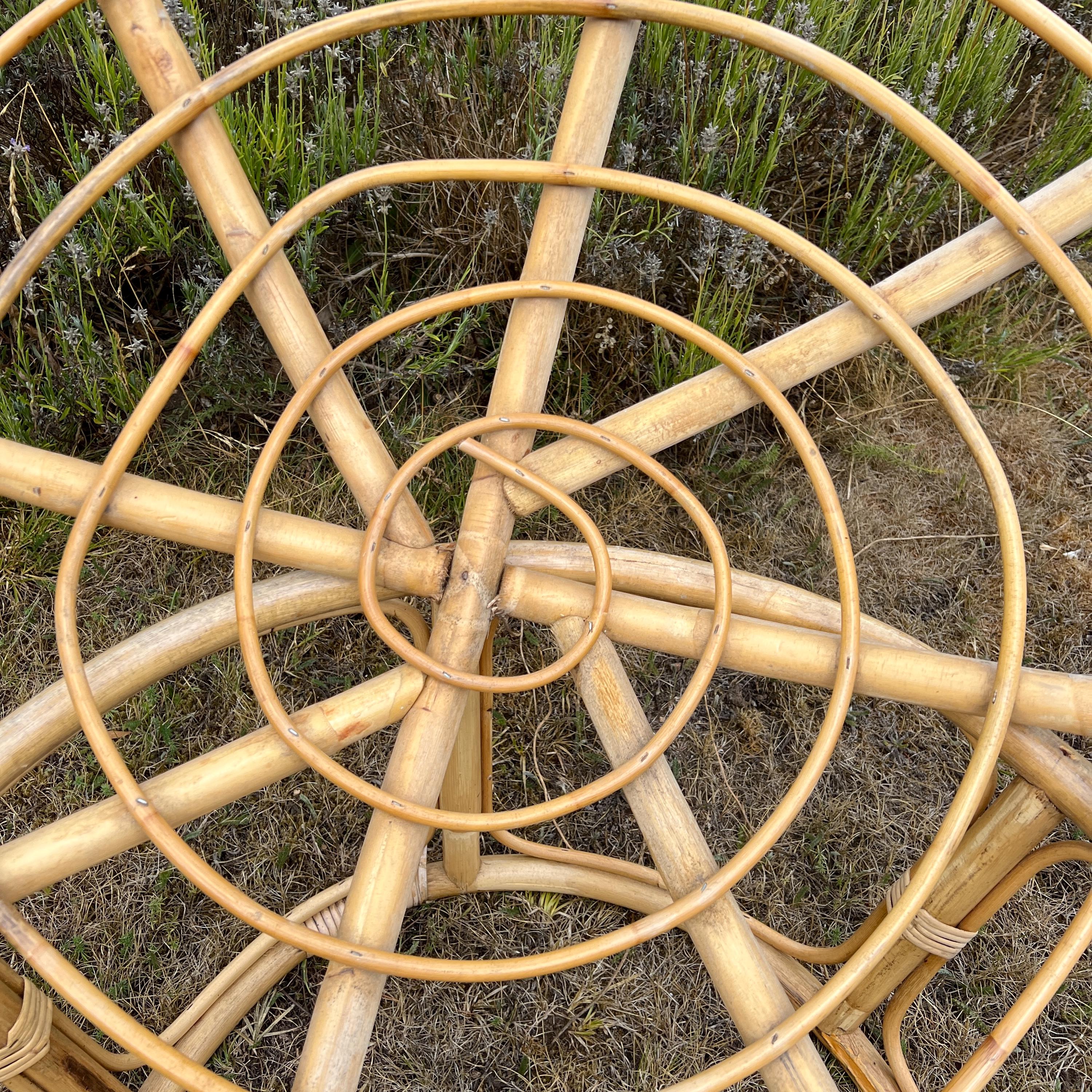 Vintage Bamboo Papasan Chair, Mid Century Cane Moon Lounge Easy Chair, Boho Tiki Retro