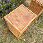 Load image into Gallery viewer, A Pair of Rattan Bamboo Cane Bedside Tables , Boho Tiki Side Table

