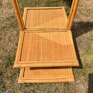 Mid Century Boho Bamboo Cane Tall Mirror with Shelf  74 cm