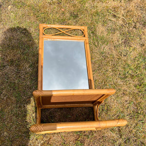 Mid Century Boho Bamboo Cane Tall Mirror with Shelf  74 cm