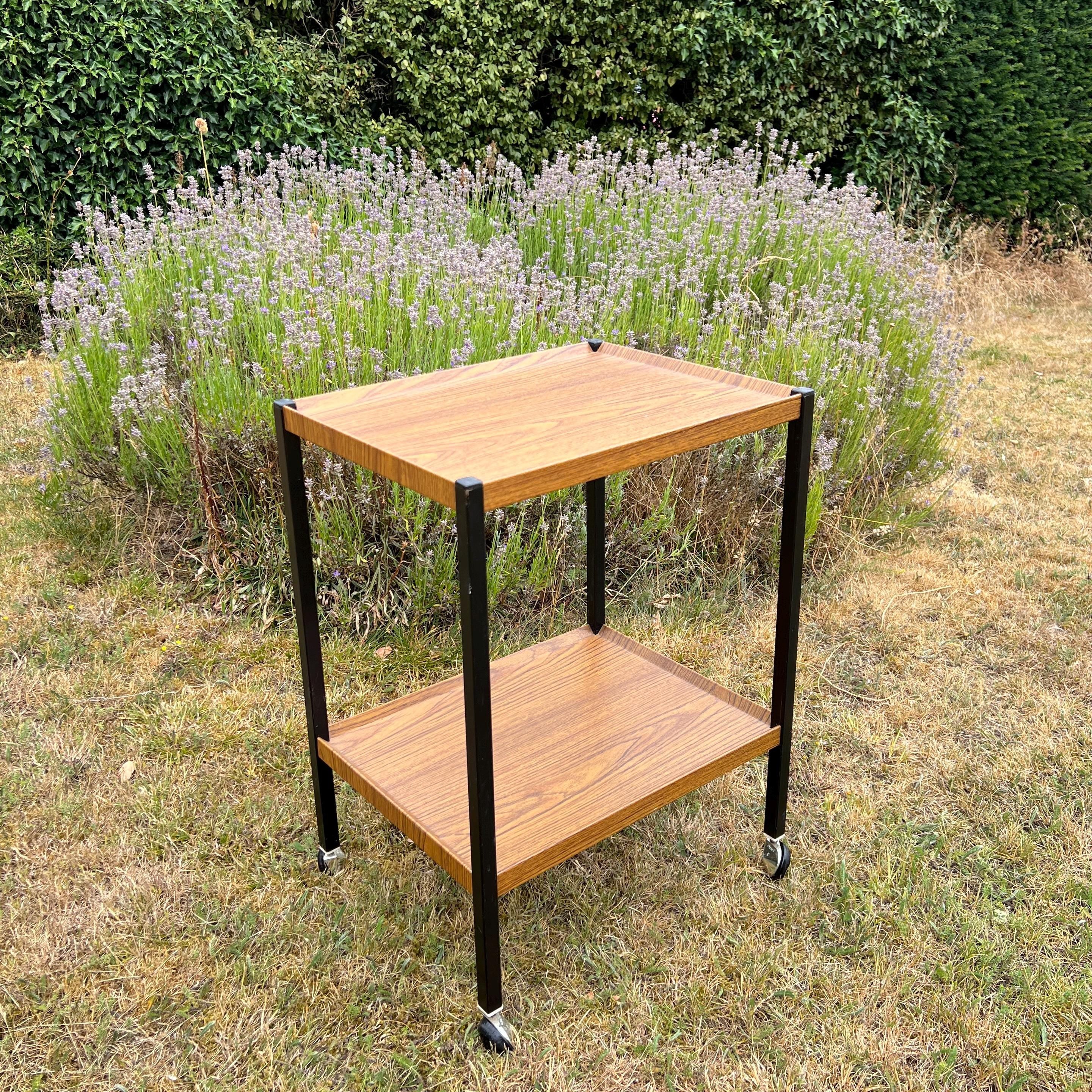 MCM Mid Century Vintage Teak Effect Drinks Cocktail Trolley, Office Trolley