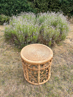 Load image into Gallery viewer, Vintage Tiki Boho Bamboo Foot Stool, Side table, Cane Plant Stand Peacock Style
