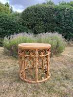 Load image into Gallery viewer, Vintage Tiki Boho Bamboo Foot Stool, Side table, Cane Plant Stand Peacock Style
